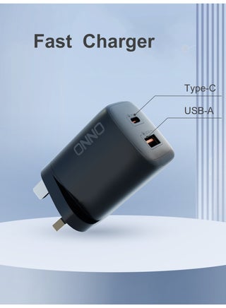 Onno 45W USB-C GaN Charger, Dual Port (USB-C + USB-A) Fast Charger with PD3.0/PPS/QC3.0, Compact Portable Charger for MacBook, iPhone, Samsung, Laptops, iPad, Nintendo Switch, iOS and Android , and More UK Standard - view 3